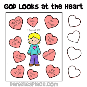 God Looks at the Heart Coloring and Activity Sheet