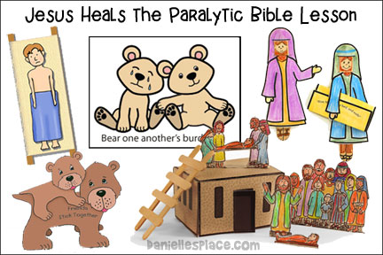 Burdens - Bear One Another's Burdens Bible Lesson for Sunday school and children's ministry, www.daniellesplace.com, Bible Verse:
Galatians 6:2, Story Reference:
Mark 2:1-12, Other Bible Verses:
Galatians 6:2, 1 Peter 2:21, 1 Peter 2:24, 3D bible scene Jesus heals the paralytic bible craft and learning activity, Jesus heals the paralyzed man bible craft, cardboard house craft, bear one anothers burdens bible coloring sheet, bear one anothers burdens friends stick together bear craft,  Jesus Heals the Paralytic Craft Stick Bible Craft for Sunday School, what are burdens activities, Bring Them to Jesus Activity, Play a Relay Game, How Big is Your Burden?, Jesus heals the paralyzed man bible verse review relay game, bear feels sick book by Karma Wilson, Galations 6:2 bible verse coloring sheet, songs share your troubles, forgiven of the lord, www.danielsplace.com, daniellesplace.om, daniellplace.com, daniellspace.com, danielplace.com




