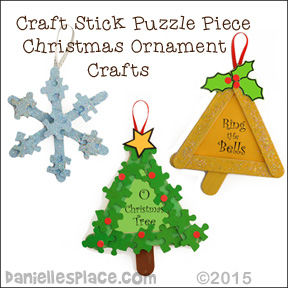 Craft Stick Puzzle Piece Ornaments