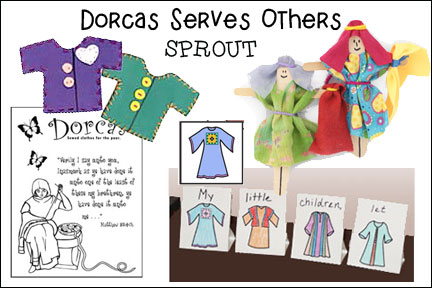 Dorcas Serves Others Bible Lesson  for Sunday School and Children's Ministry, Including Bible Crafts, Games, songs,  and Bible Verse Review Activities, Bible Reference:
Acts 9:32-43, Dorcas Sewing Clothes Coloring Sheet, Make Clothes for Stick Puppets, Sew Clothes Using Fun Foam and Plastic Needles, Act Out the Story with a Puppet Skit, Bible Verse Beanbag Toss Review Game (Older Children), Dorcas Clothes Match Game, daniellesplace.com, daniellespace.com, daniellplace.com, daniellsplace.com, danielsplace,com, danielspace.com, danielplace.com, danilesplace.com, danielplace.com                   