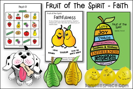 Fruit of the Spirit - Faithfulness for Sunday School and Children's Ministry, Including Bible Crafts, Games, songs,  and Bible Verse Review Activities, Bible Reference:
Galatians 5:22-23a and Daniel 6, Fruit of the Spirit Bible Verse Picture for Faithfulness, Fruit of the Spirit Pear Puzzle Craft, Faithful Friends Bible Verse Review Pear-shaped Mini Book, Faithful Dog Pringles Can Craft, Fruit of the Spirit Bingo, Juggle a Pair of Pear Balloons, Fruit of the Spirit Toss Game, Make Some Soul Food Salad, songs Do You Pray to God?, I Am Faithful, daniellesplace.com, daniellespace.com, daniellplace.com, daniellsplace.com, danielsplace,com, danielspace.com, danielplace.com, danilesplace.com, danielplace.com