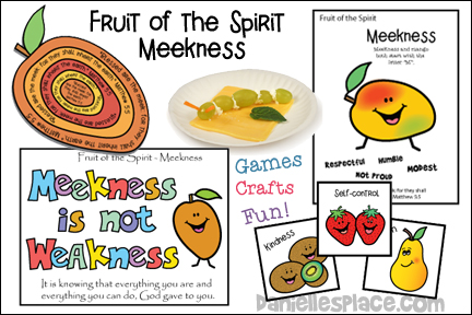 Fruit of the Spirit - Meekness Fruit of the Spirit - Gentleness for Sunday School and Children's Ministry, Including Bible Crafts, Games, songs,  and Bible Verse Review Activities, Bible Reference: Galatians 5:22-23a and Luke 18:9-14, Bible Verse Picture for Meekness Coloring Page, Bible Verse Mango Craft, Graham Cracker Mango Treats, Edible Squirmy Worms, Balloon Bible Verse Review Game, Fruit of the Spirit Meekness is Not Weakness Coloring Sheet, Fruit of the Spirit Match Game, 
daniellesplace.com, daniellespace.com, daniellplace.com, daniellsplace.com, danielsplace,com, danielspace.com, danielplace.com, danilesplace.com, danielplace.com