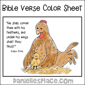 Hen and Chick Bible Verse Coloring Sheet