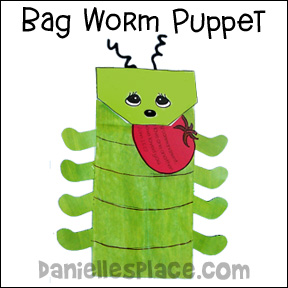 Squirmy Worm Paper Bag Puppet with a Bible Verse Fruit in His Mouth