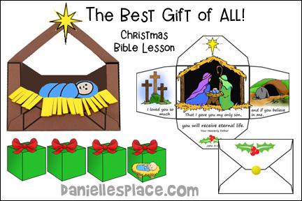 Best Gift of All Bible Lesson - Older Children for Sunday school and children's ministry, Including Bible Crafts, Games and Bible Verse Review Activities, Memory Verse:
Romans 6:23, Story References:
Matthew 1:21, “Luke 2:10, Opening Activities: Question Time, Play “The Price is Right”, Christmas Letter from God Envelope Craft, Baby Jesus in a Manger Envelope Craft, prayer, Bible Verse Review Game, Pin the Feather in the Manger Game, daniellesplace.com, daniellespace.com, danielleplace.com, daniellesace.com, danielsplace.com, danielplace.com

