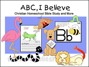 Homeschool Bible Lessons for Children
Fun and engaging Bible Study Curriculum for Preschool through Third Grade. Each lesson in this curriculum is a thematic unit based on a letter of the alphabet, an animal starting with that letter, and a basic Bible truth. Each thematic unit in this curriculum is used for one week reinforcing the main Bible truth and integrating it into every study area through games and activities. Areas include: math, reading, writing, science, physical fitness, and more. The Bible lessons and activities in this curriculum are great for children who have special needs, such as children with ADD, ADHD, or other learning disabilities because all areas of study are reinforced using active learning and lots of sensory stimulation. Children learn while having fun! The lessons and activities in this curriculum were designed for children preschool through third grade. You can use the same lesson for all these levels. The games and activities are made so you can adapt them to your child's needs and academic level.