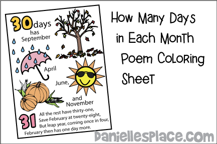 Thirty Days Has September Poem Coloring Sheet for children