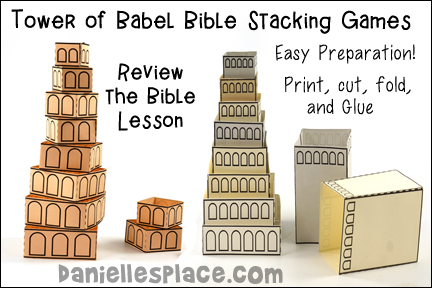 Tower of Babel Crafts and Activities, Bible Lesson Review Game for Children's Ministry